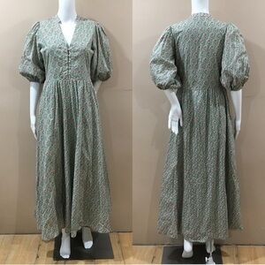 Marea Womens Size Xs Button Down Floral Green Maxi Dress  Pockets Cottage Boho